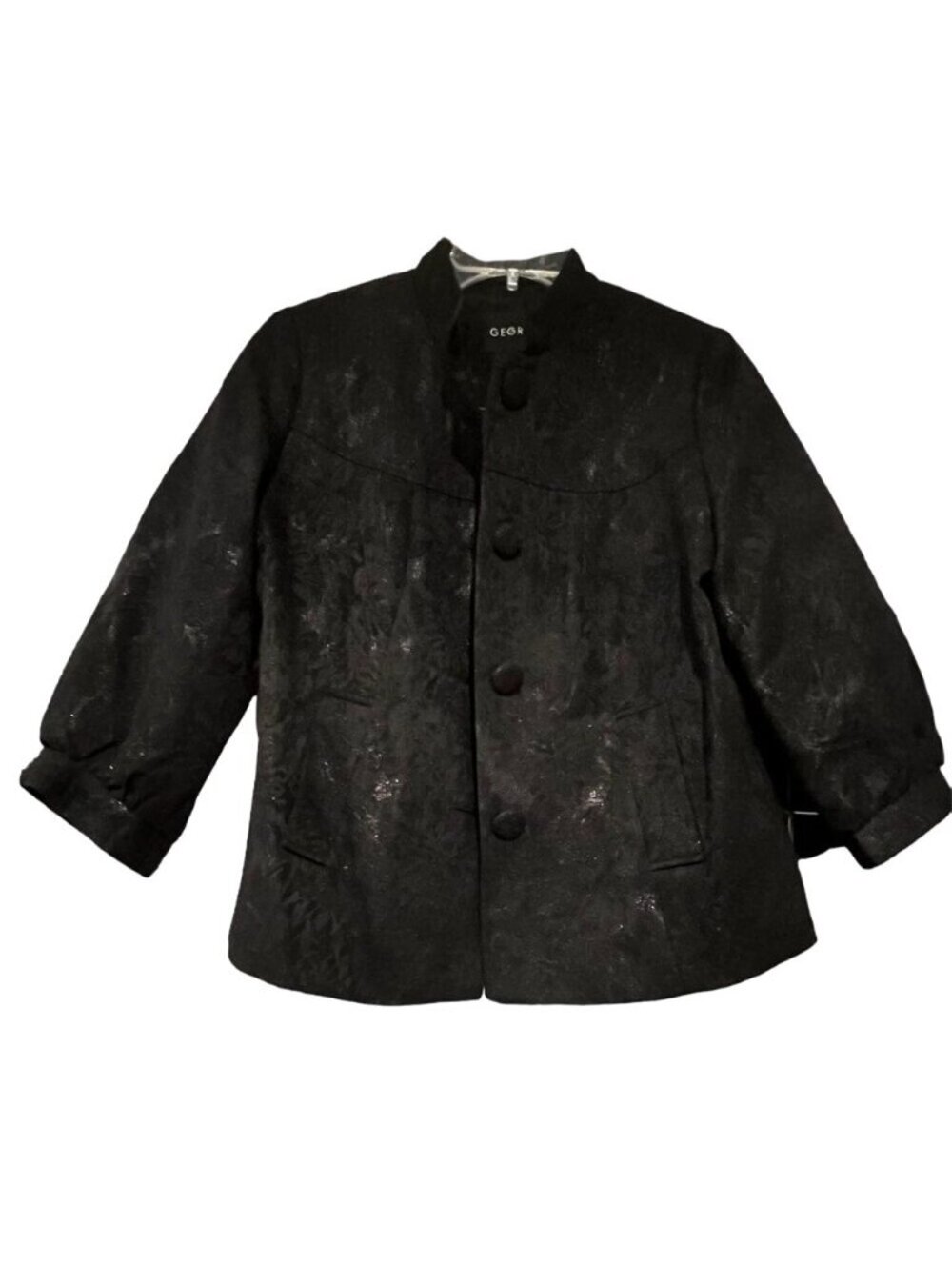 GEORGE Jacquard Jacket Women's Shiny Black Floral Pattern W/Pockets Size 14